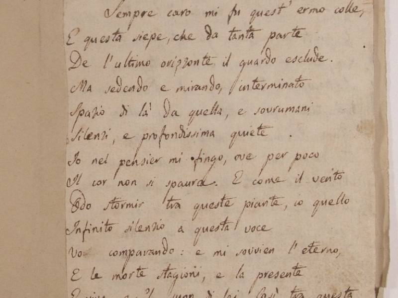 Parco: Il manoscritto de L'Infinito di Giacomo Leopardi