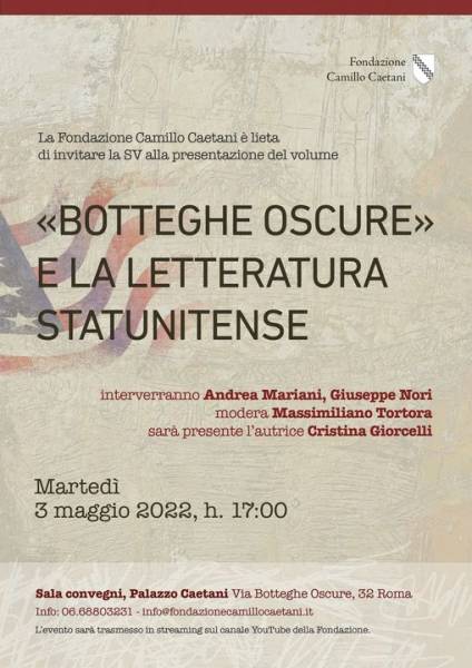 Botteghe Oscure e la letteratura statunitense il 3 maggio a Palazzo Caetani