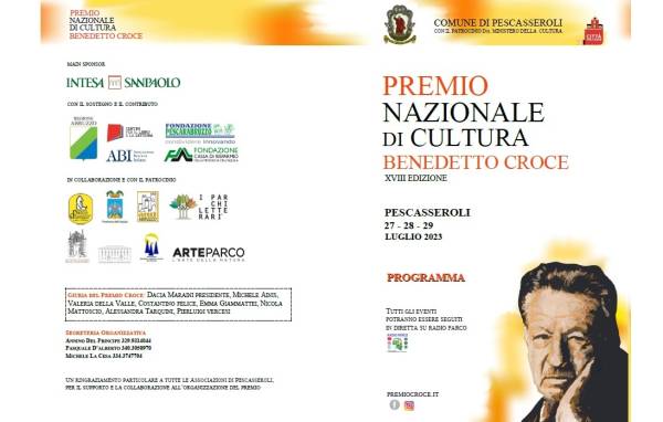 Parco: XVIII edizione del Premio Nazionale di Cultura Benedetto Croce